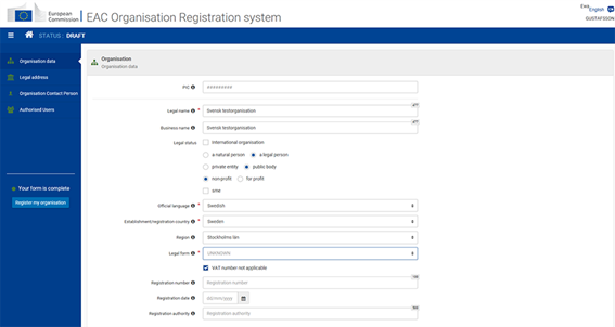 OID organisation data i Organisation registration system.