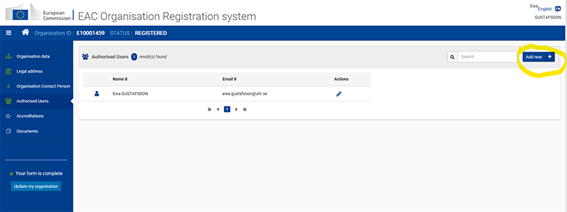 OID lägg till kontaktperson i Organisation registration system.