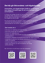 Exempel flyer om myndigheten UHR, baksida.